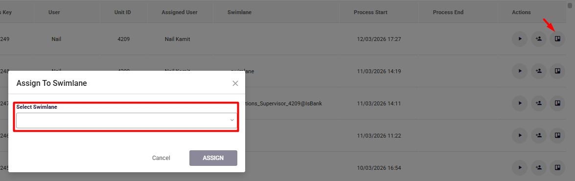 Assign To Swimlane Dialog