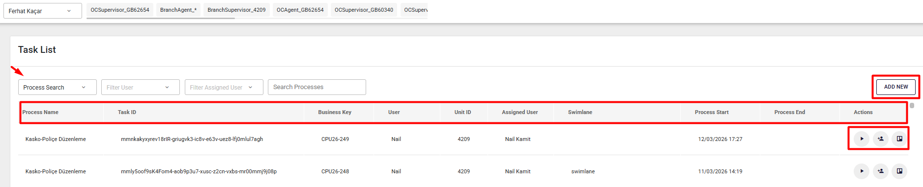 Dashboard Task List