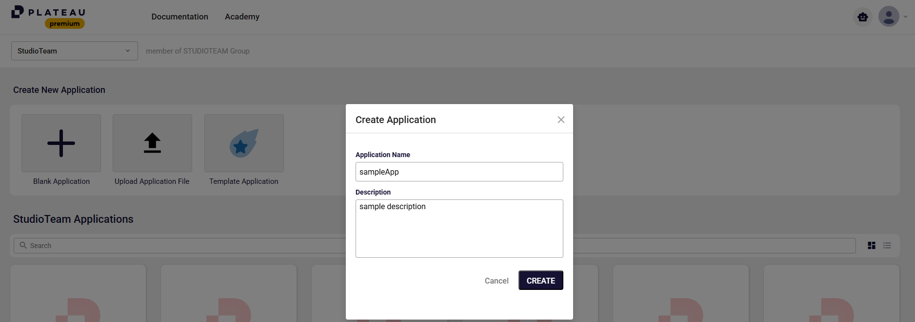 Create Application Dialog