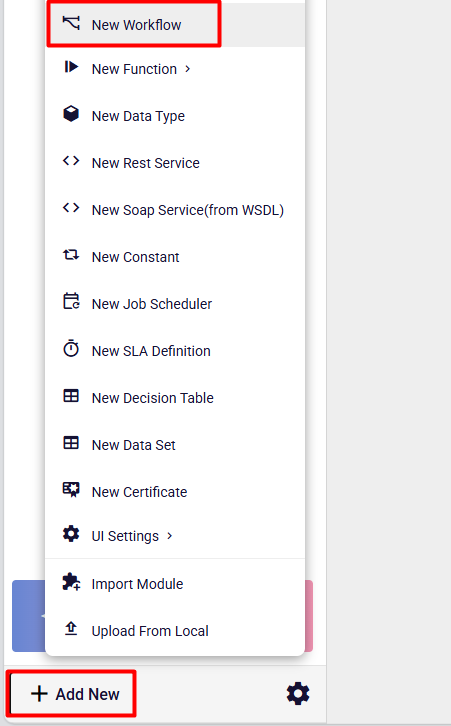 New Workflow Menu
