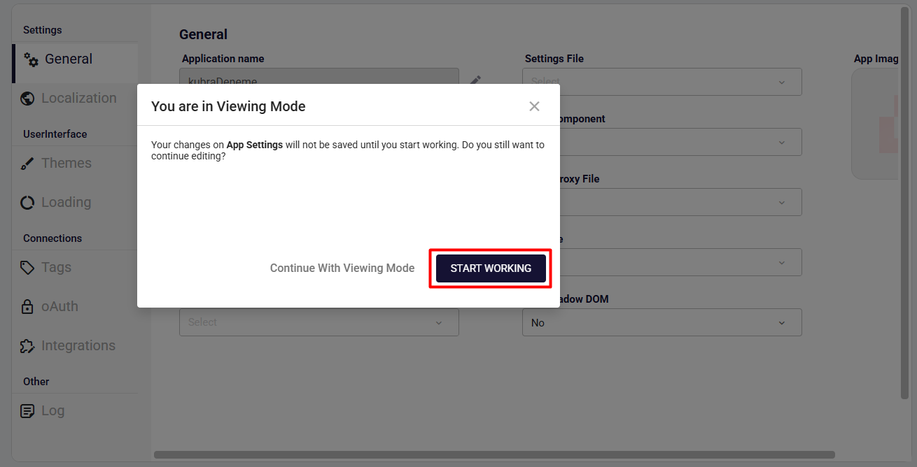 Start Working Dialog