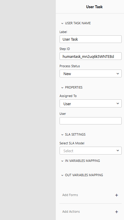 User Task Configuration Panel