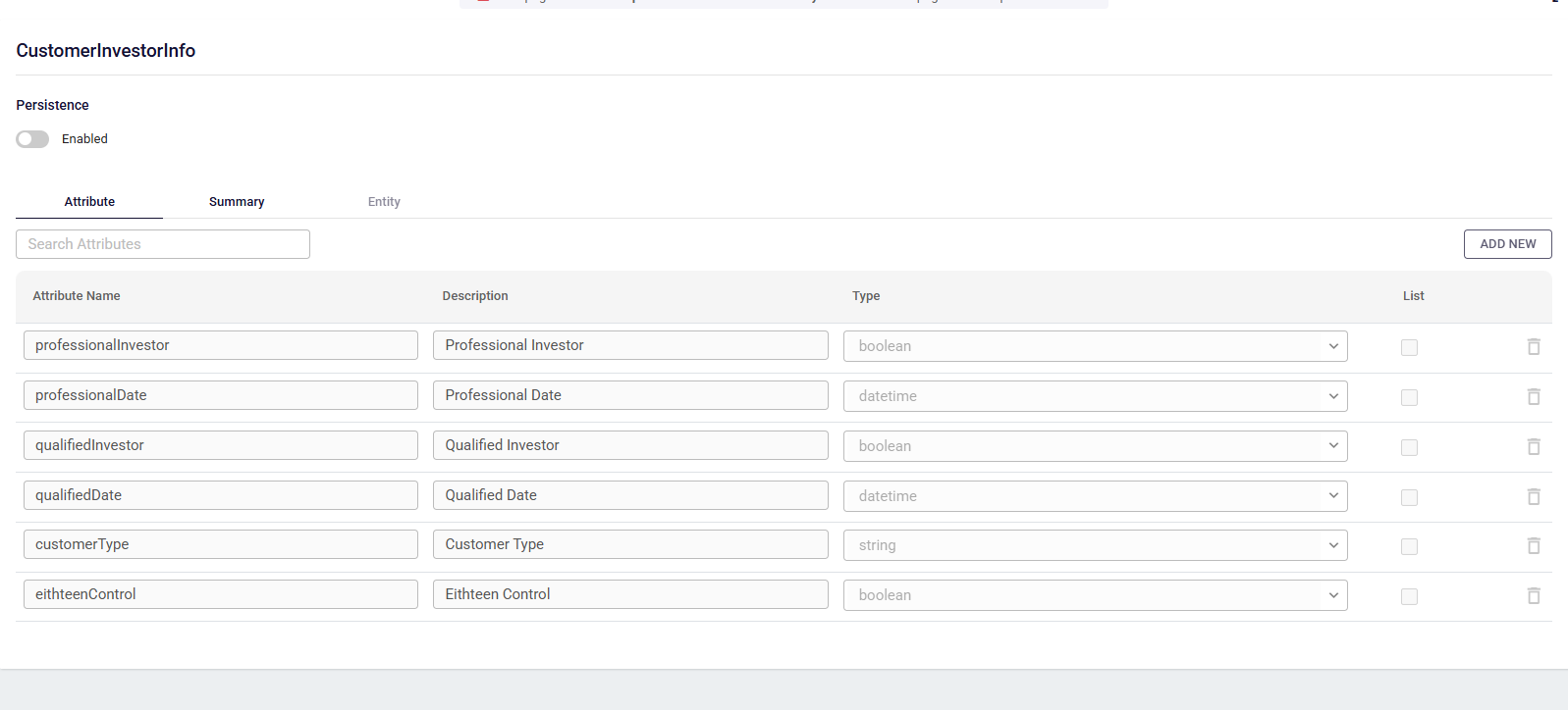 The store configuration panel showing how a dataInstance is linked to a DataType model