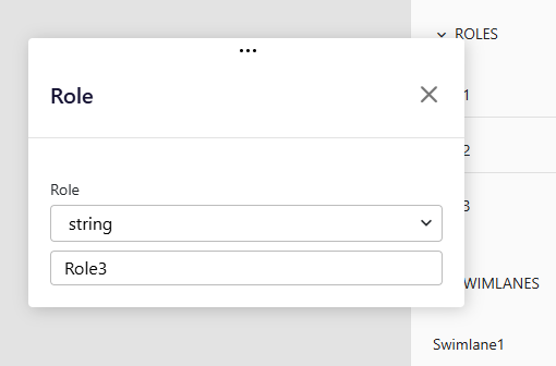 The Role dialog showing the type dropdown and role name input